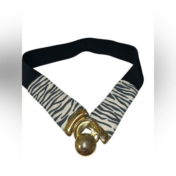 Suede Animal Print M/L Stretchy Belt Gold Hardware 36” Back‎ And White - Picture 1 of 4